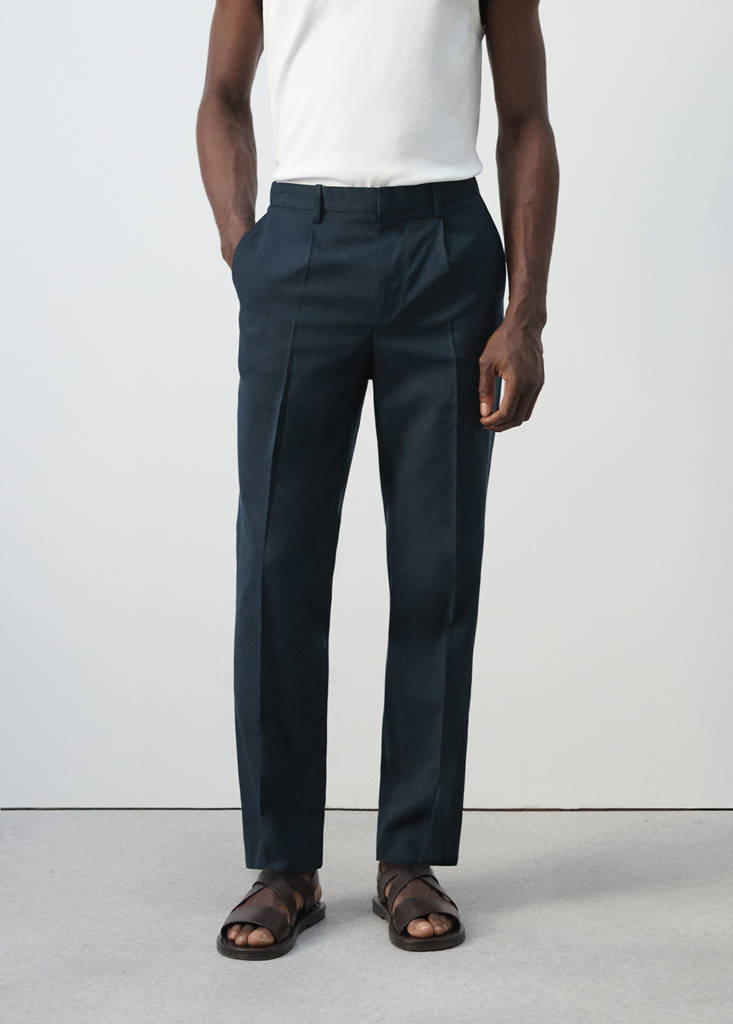 Slim fit linen lyocell blend trousers — Navy