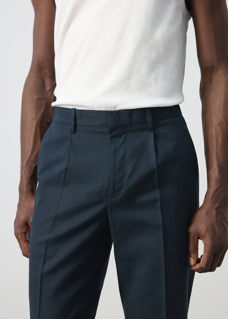 Slim fit linen lyocell blend trousers — Navy