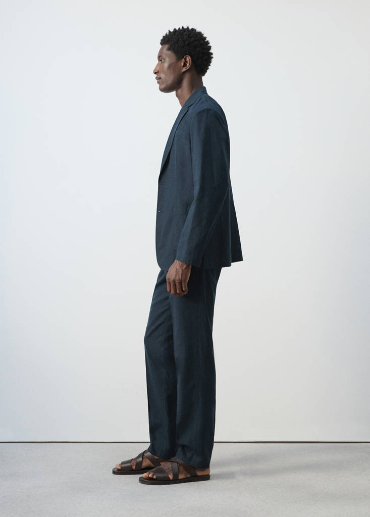 Slim fit linen lyocell blend trousers — Navy
