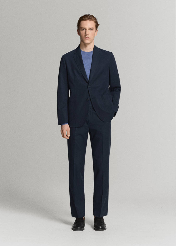 Slim fit linen lyocell blend trousers — Navy