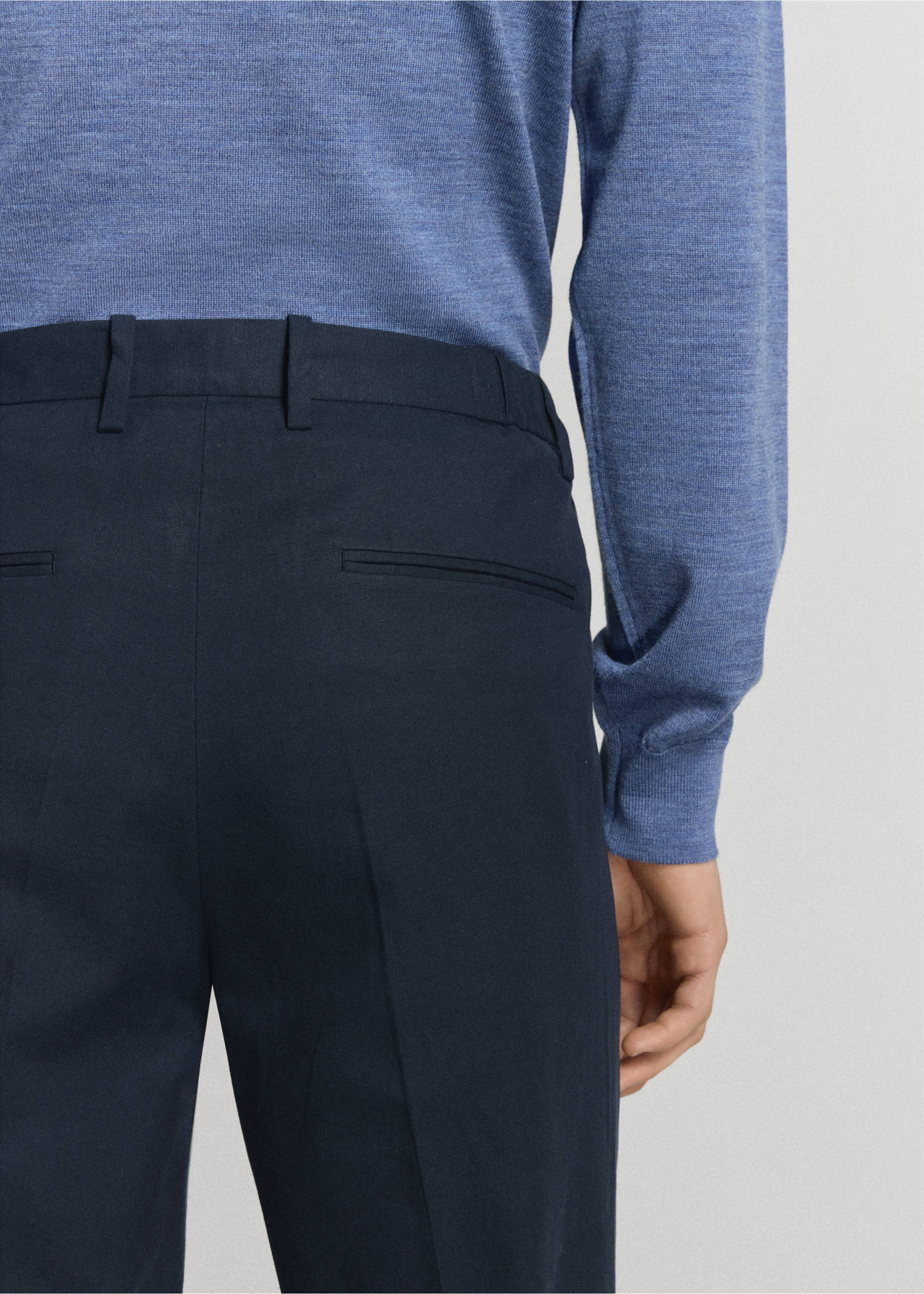 Slim-fit linen-lyocell-blend pants - Details of the article 3, Navy. Ref: 27015948-01.