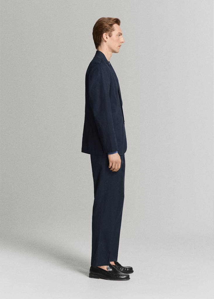 Slim fit linen lyocell blend trousers — Navy