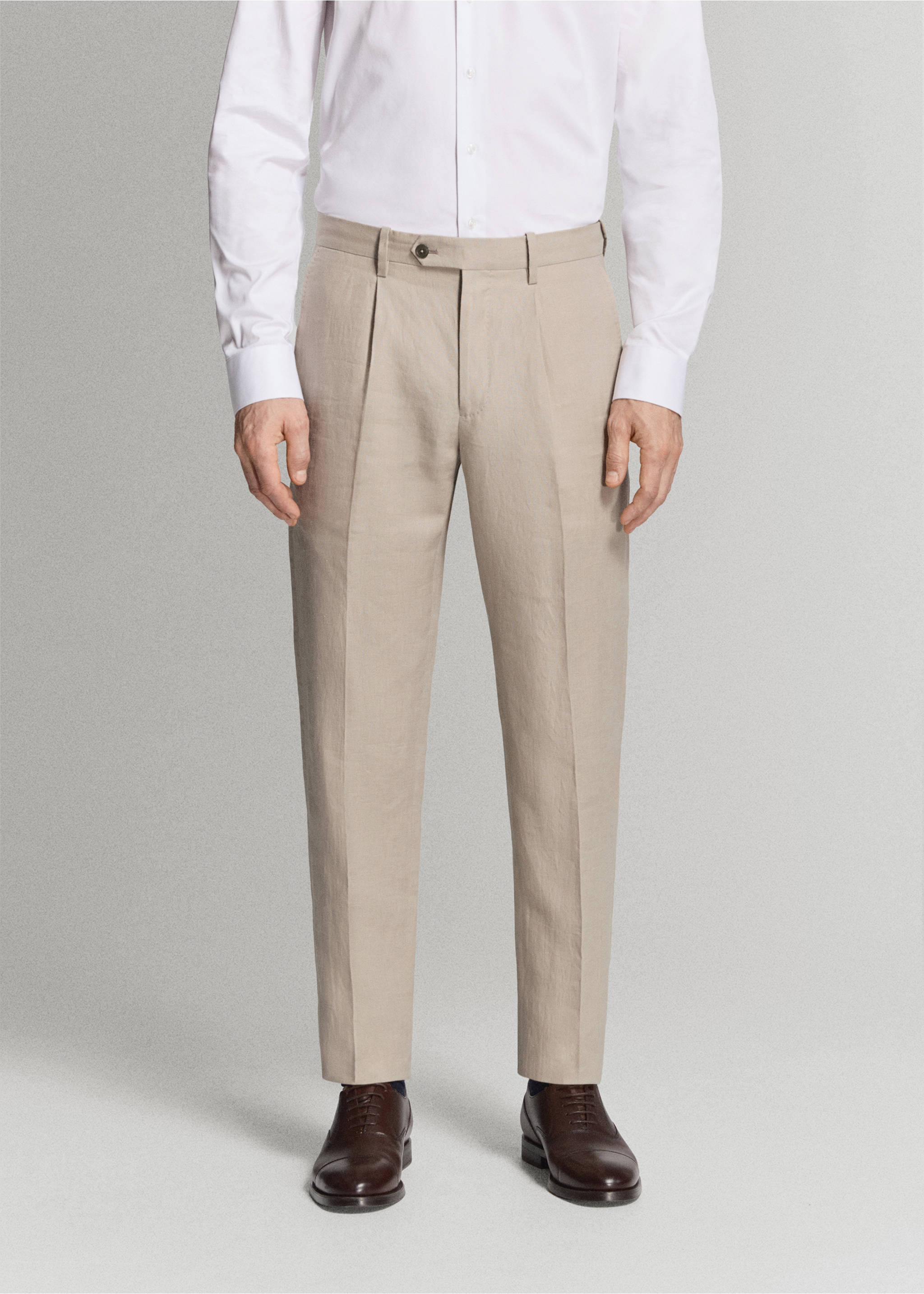 Pantalón traje Amalfi 100% lino slim fit - Plano medio, Beige. Ref: 27015949-01.