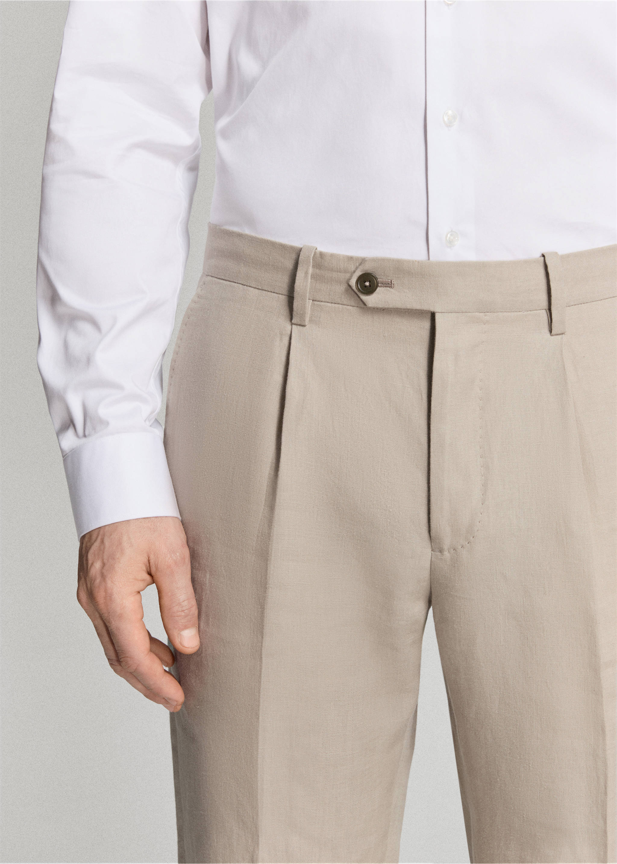 Pantalón traje Amalfi 100% lino slim fit - Detalle del artículo 1, Beige. Ref: 27015949-01.