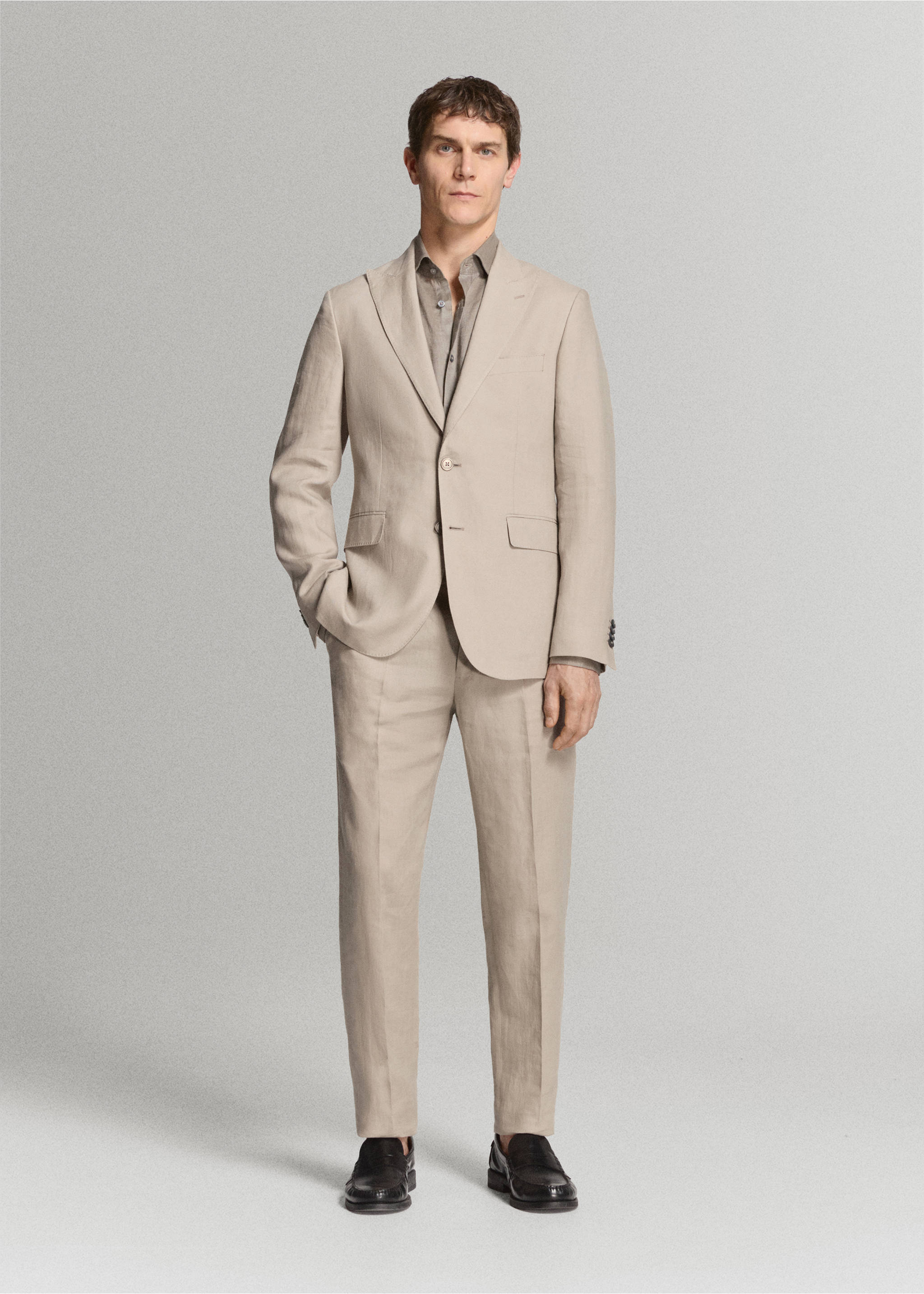 Костюмные брюки Amalfi slim fit 100% лен - Общий план, Бежевый. Ref: 27085929-02.