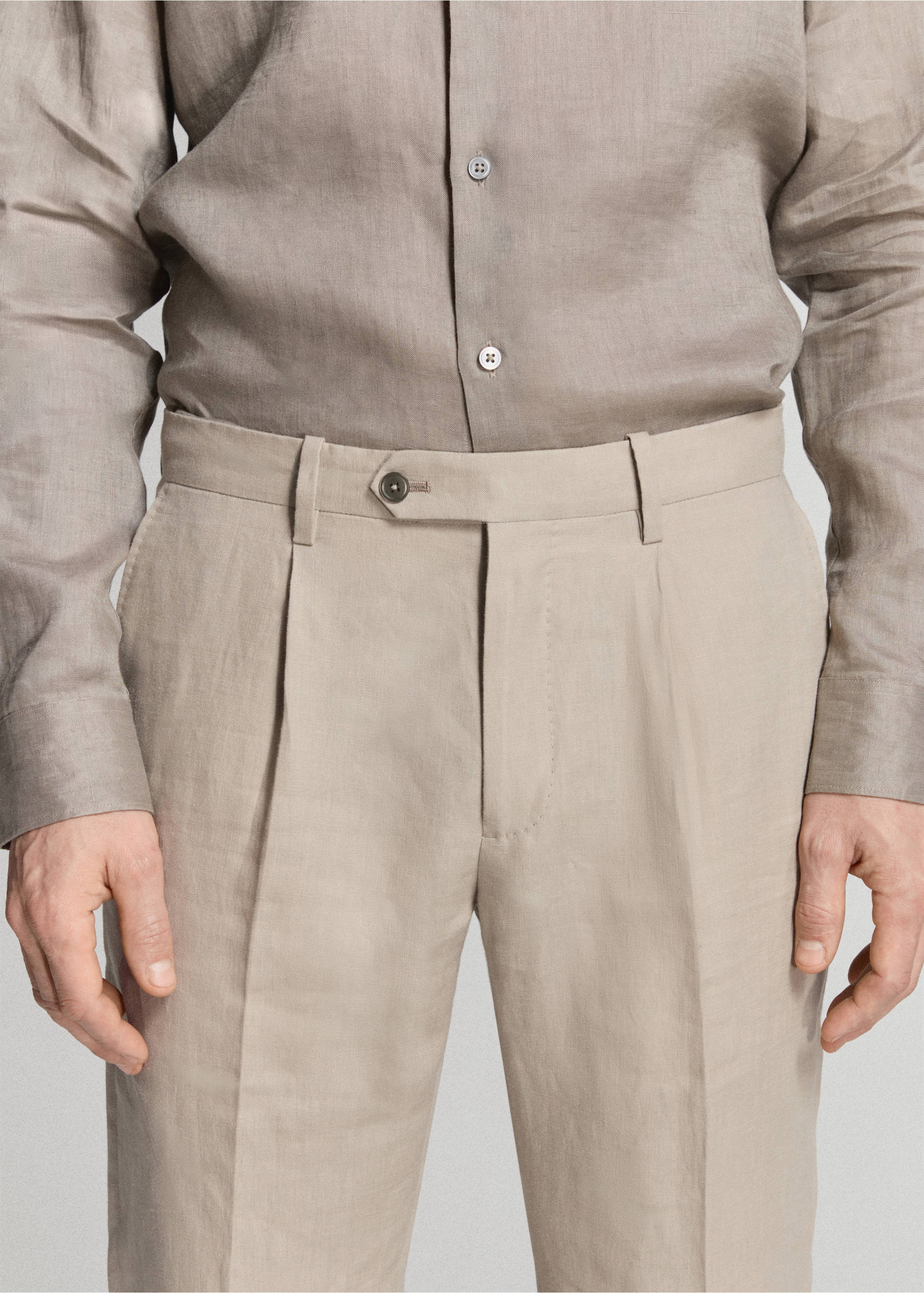Костюмные брюки Amalfi slim fit 100% лен - Деталь изделия 1, Бежевый. Ref: 27085929-02.
