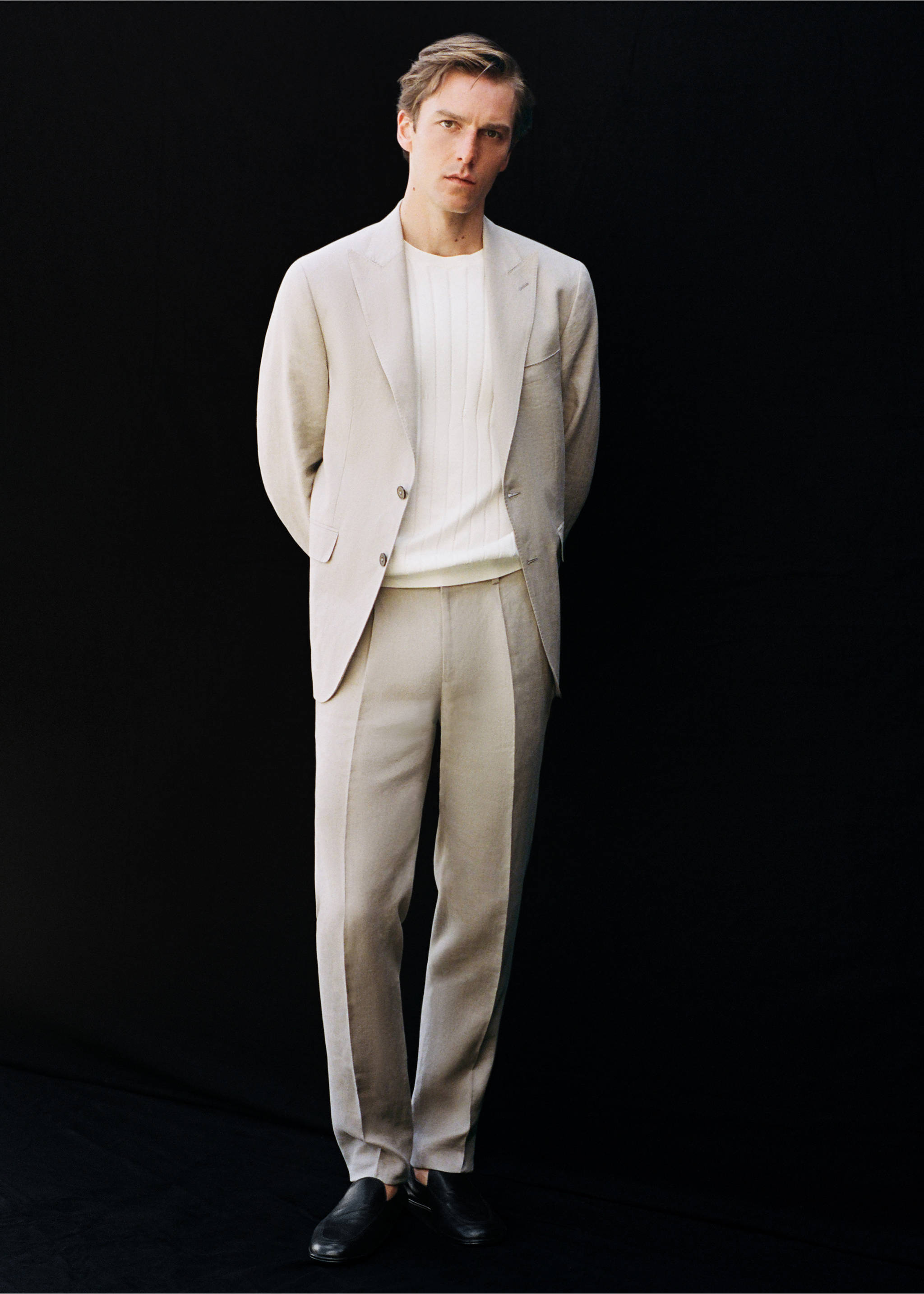 Amalfi 100% linen slim-fit suit trousers - Details of the article 5, Beige. Ref: 27015949-00.