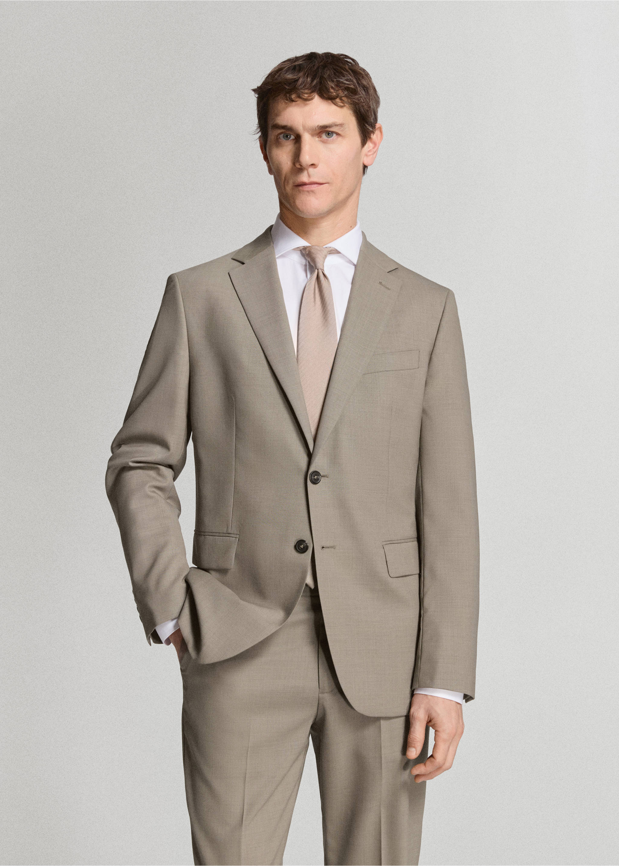 Americana traje Turín 100% lana - Plano medio, Marrón medio. Ref: 27015950-01.