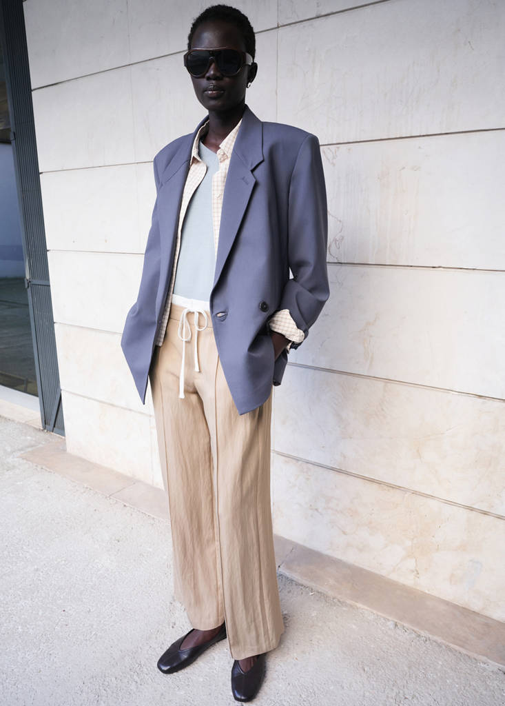 Lyocell trousers with a combined waistband — Beige