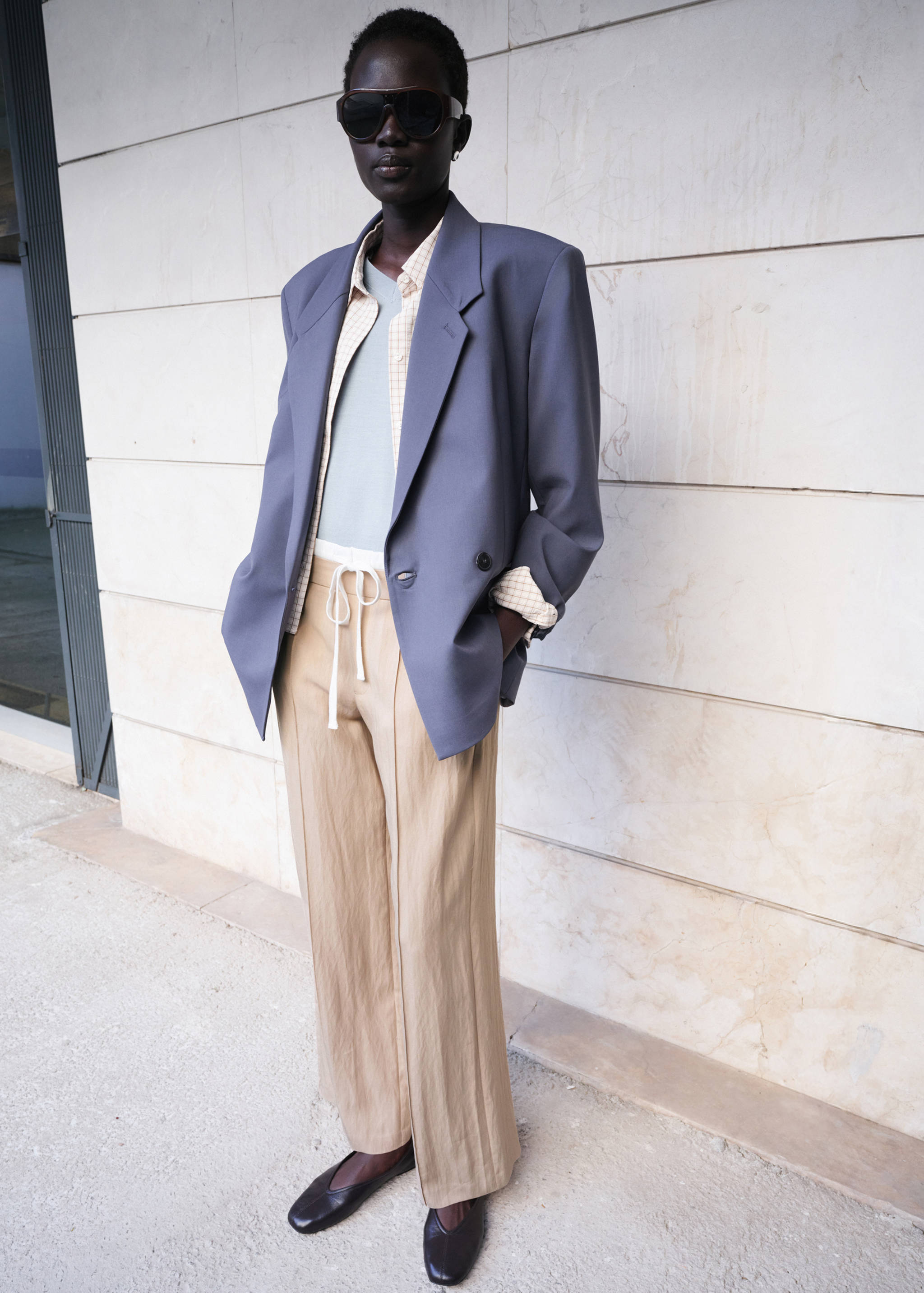 Lyocell trousers with a combined waistband - General plane