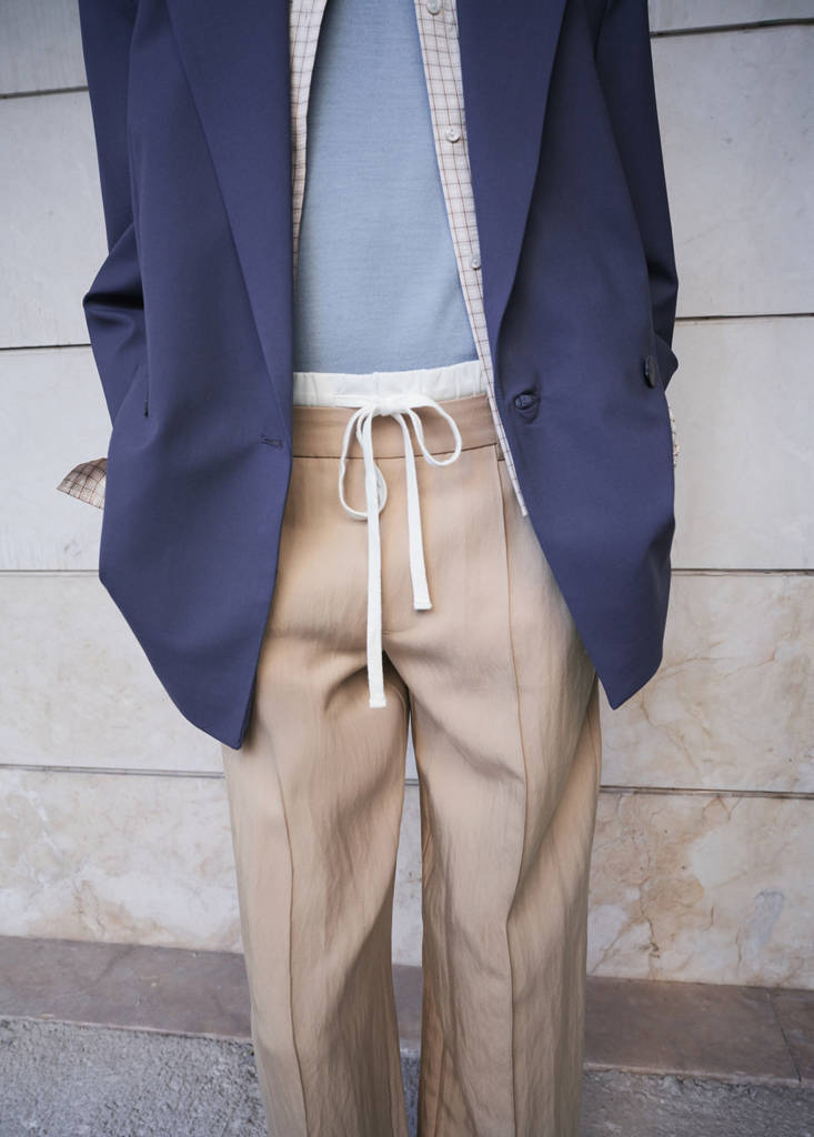 Lyocell trousers with a combined waistband — Beige