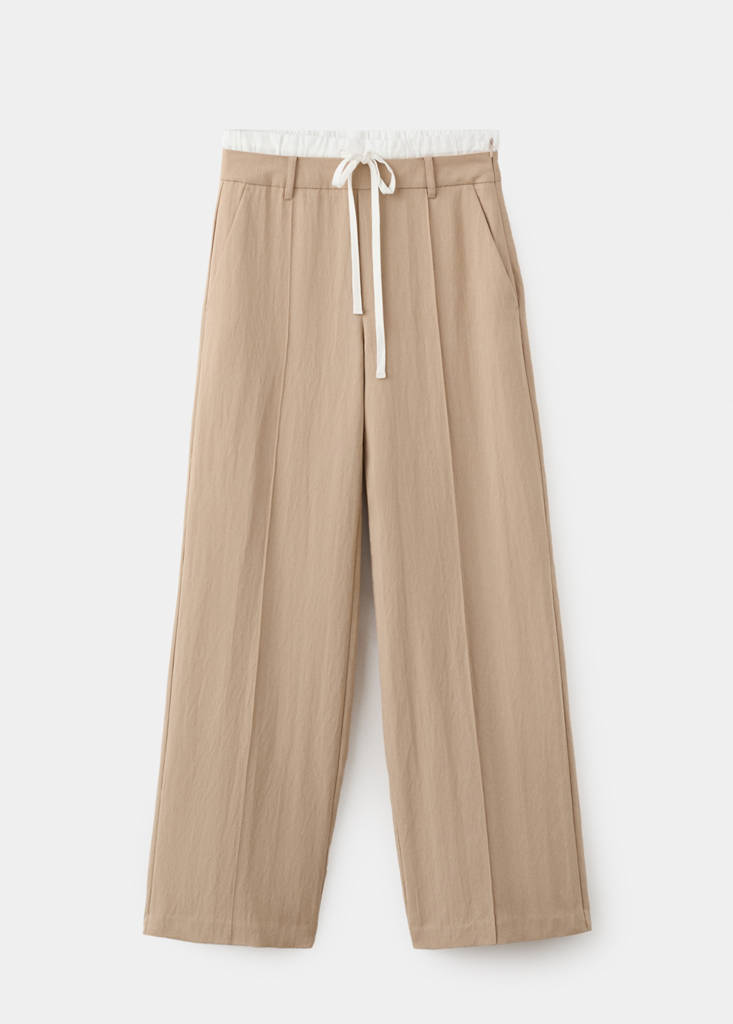Lyocell trousers with a combined waistband — Beige