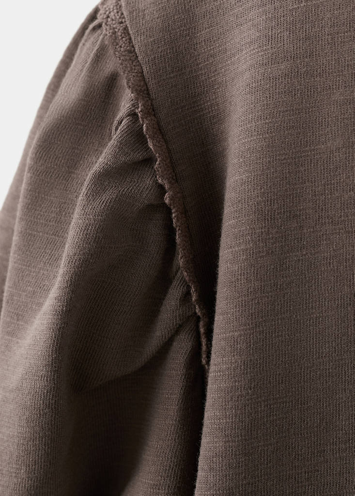 Puff-sleeve short-sleeve T-shirt — Brown