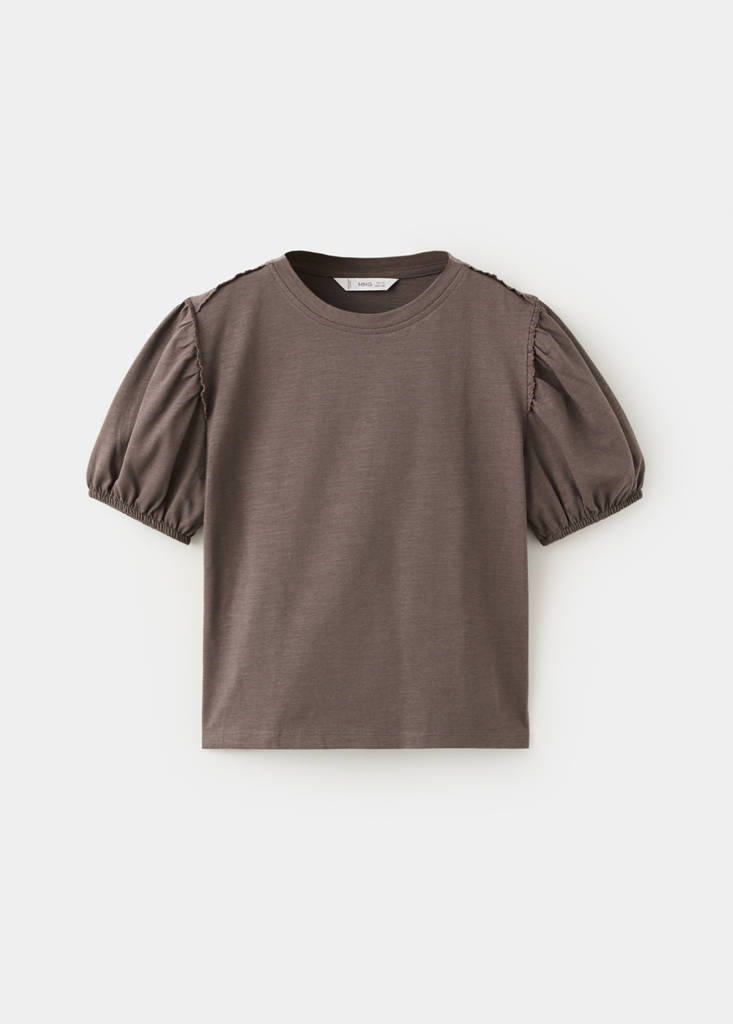 Puff-sleeve short-sleeve T-shirt — Brown