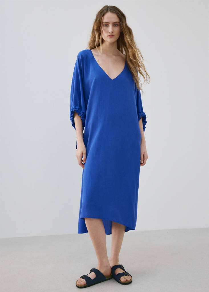 Puffed sleeve silk nightgown — Blue