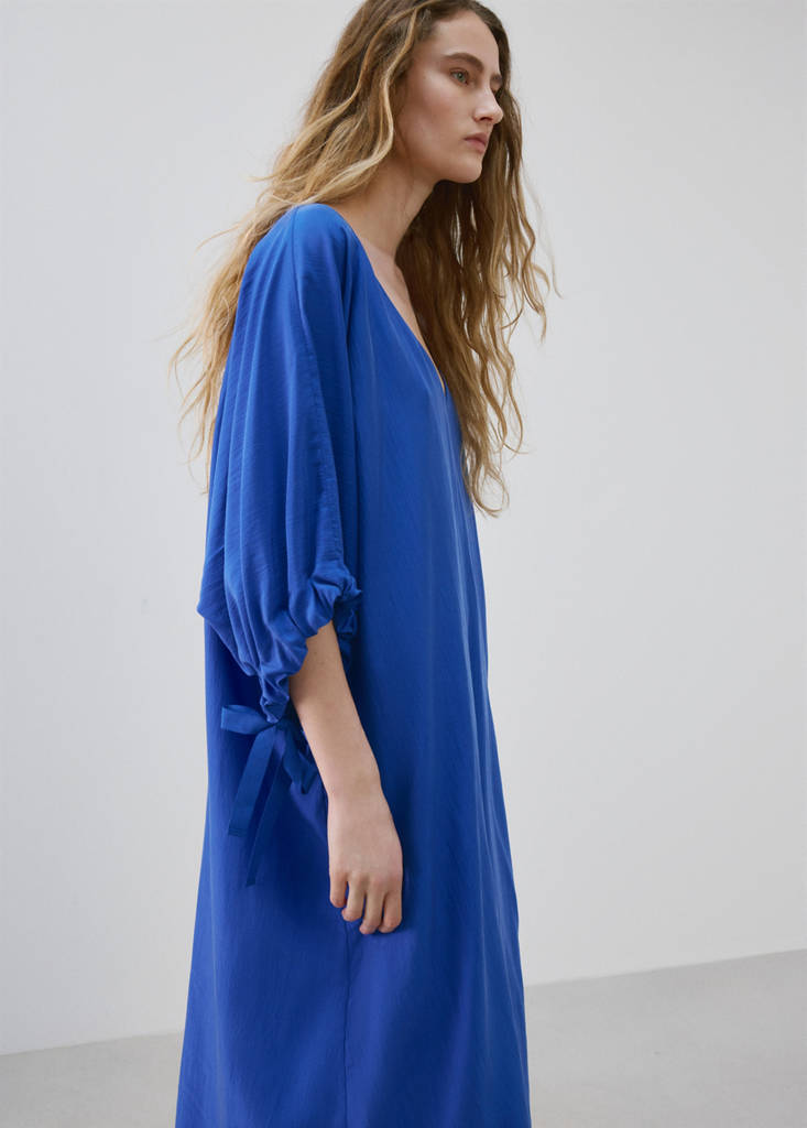 Puffed sleeve silk nightgown — Blue