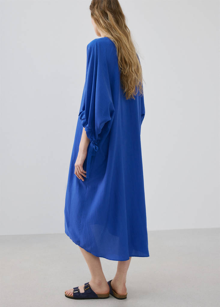 Puffed sleeve silk nightgown — Blue
