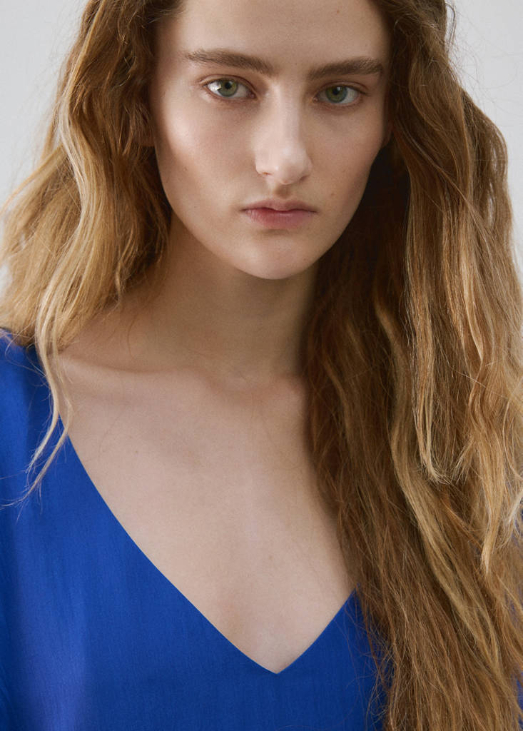 Puffed sleeve silk nightgown — Blue
