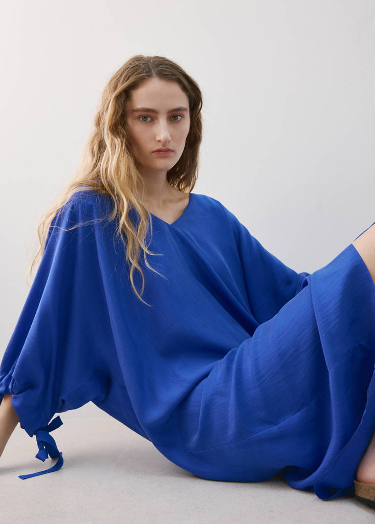 Puffed sleeve silk nightgown — Blue
