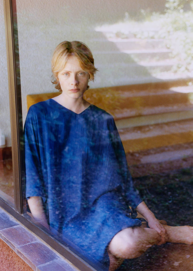 Puffed sleeve silk nightgown — Blue