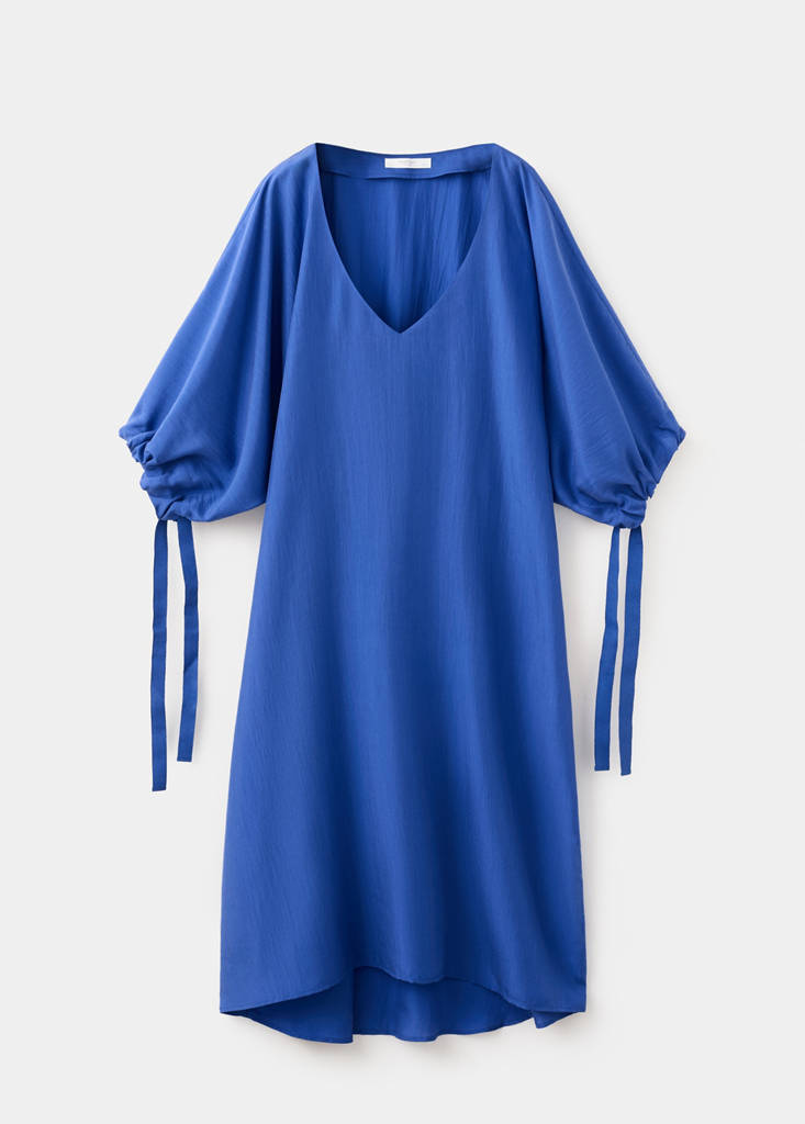 Puffed sleeve silk nightgown — Blue