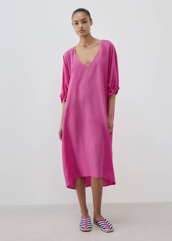 Puffed sleeve silk nightgown — Fuchsia