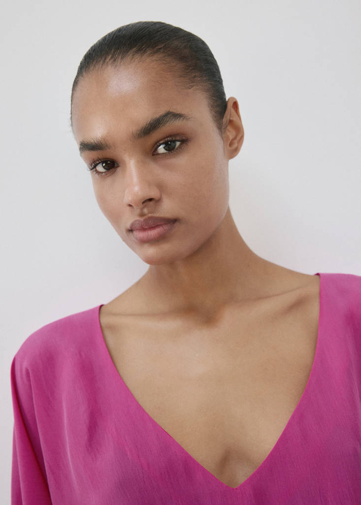 Puffed sleeve silk nightgown — Fuchsia