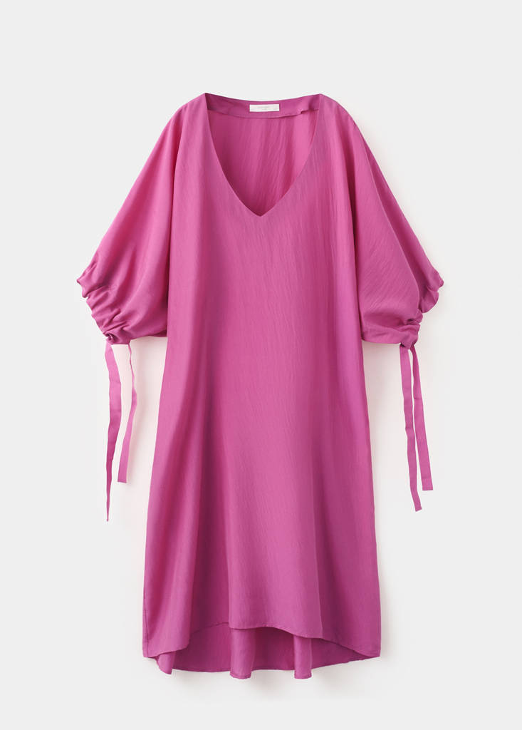 Puffed sleeve silk nightgown — Fuchsia