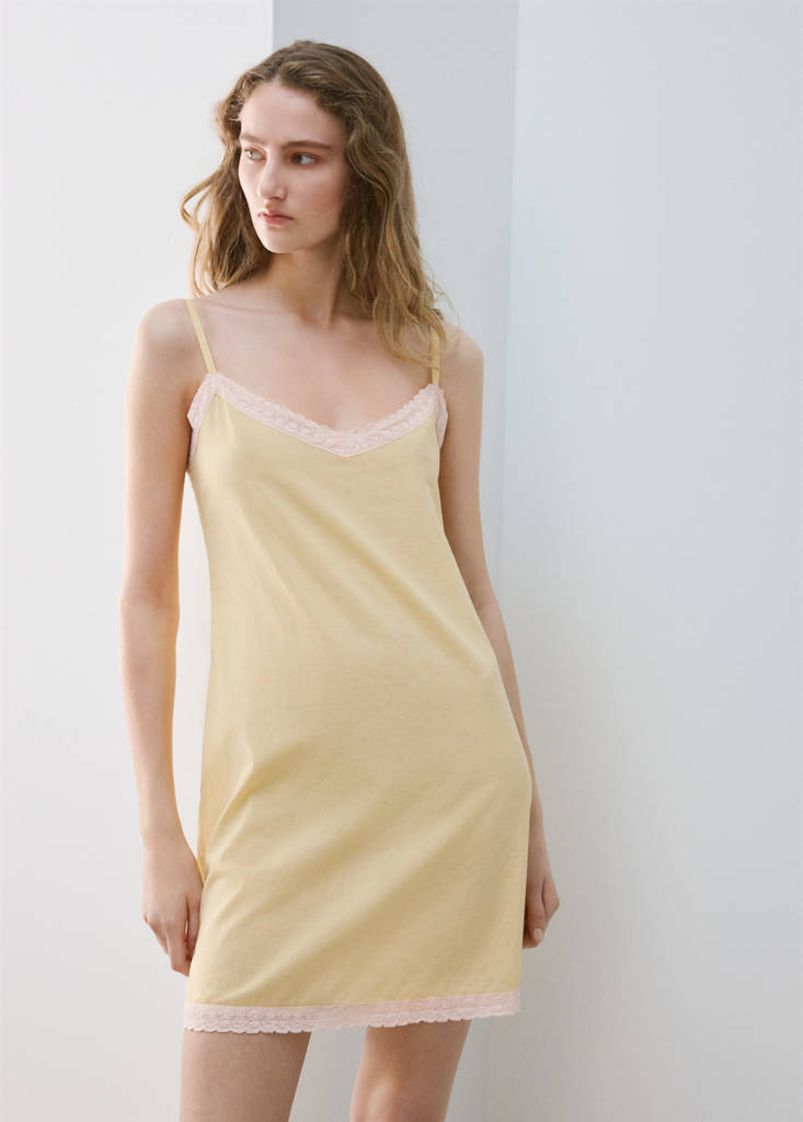 Short nightdress 100% cotton — Pastel Yellow