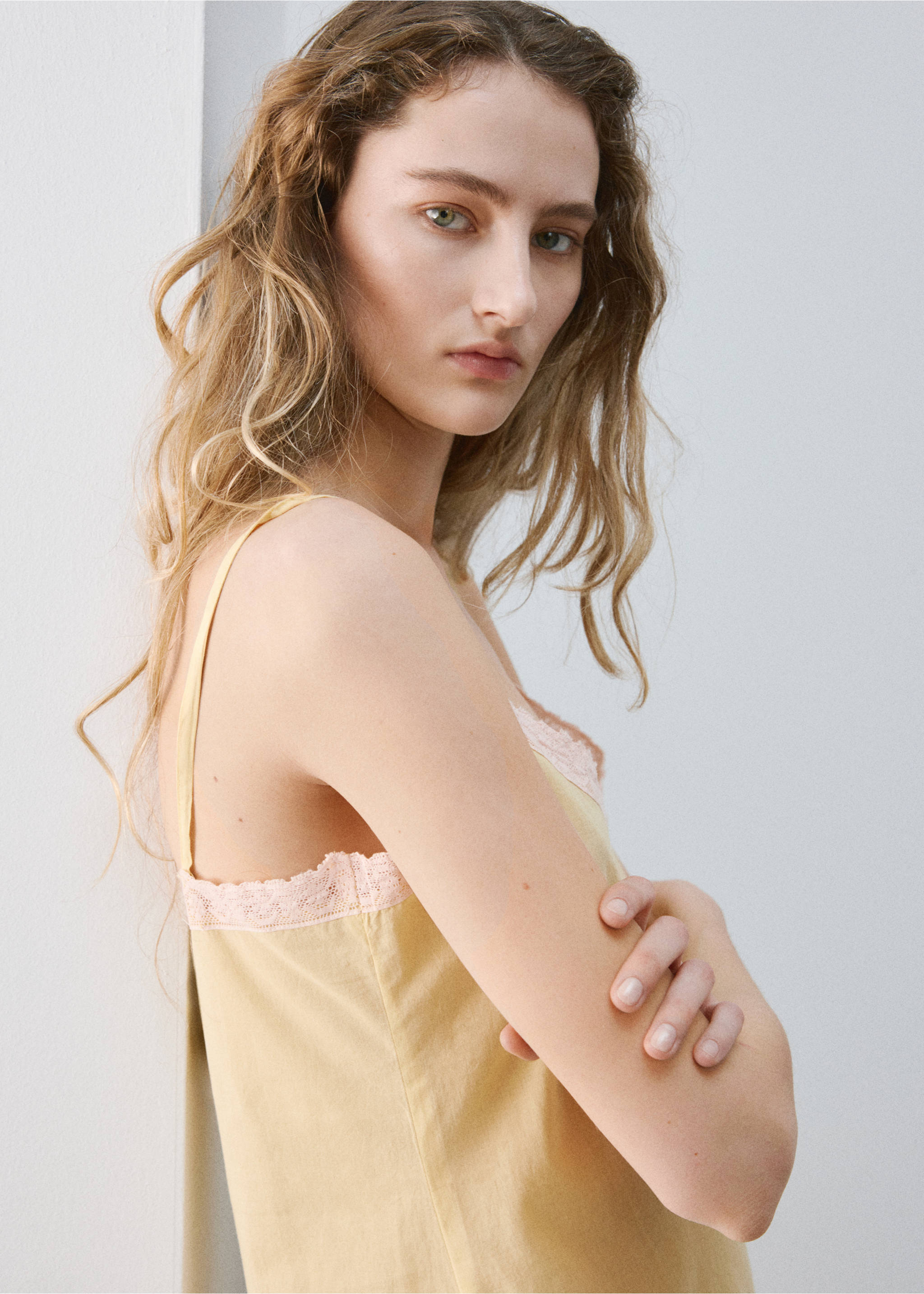 Camisa de noite curta de 100% algodão - Pormenor do artigo 1, Amarelo-pastel. Ref: 27015975-00.