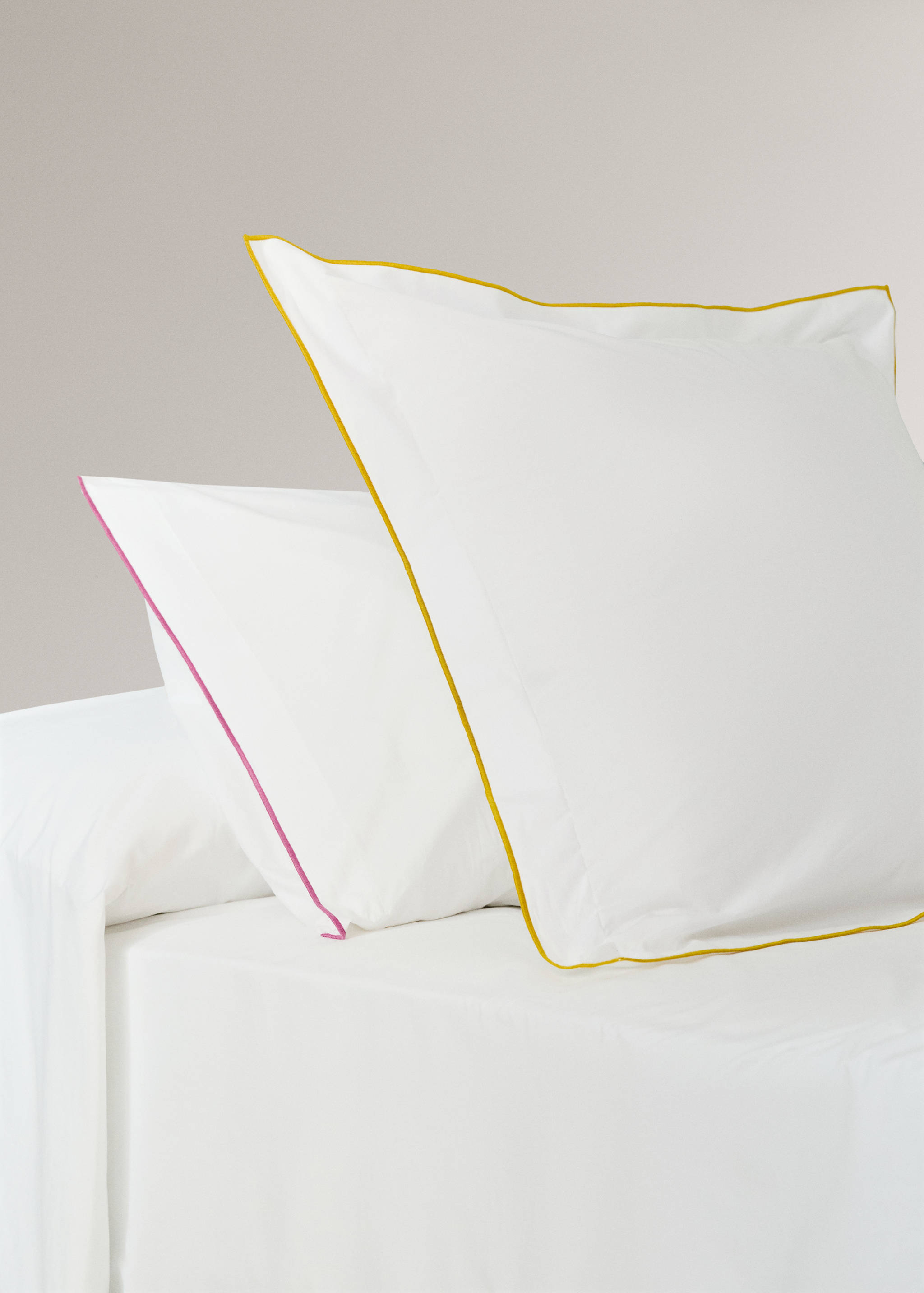Taie d’oreiller en coton percale 200 fils avec surjet contrasté 45 x 110 cm - Plan général