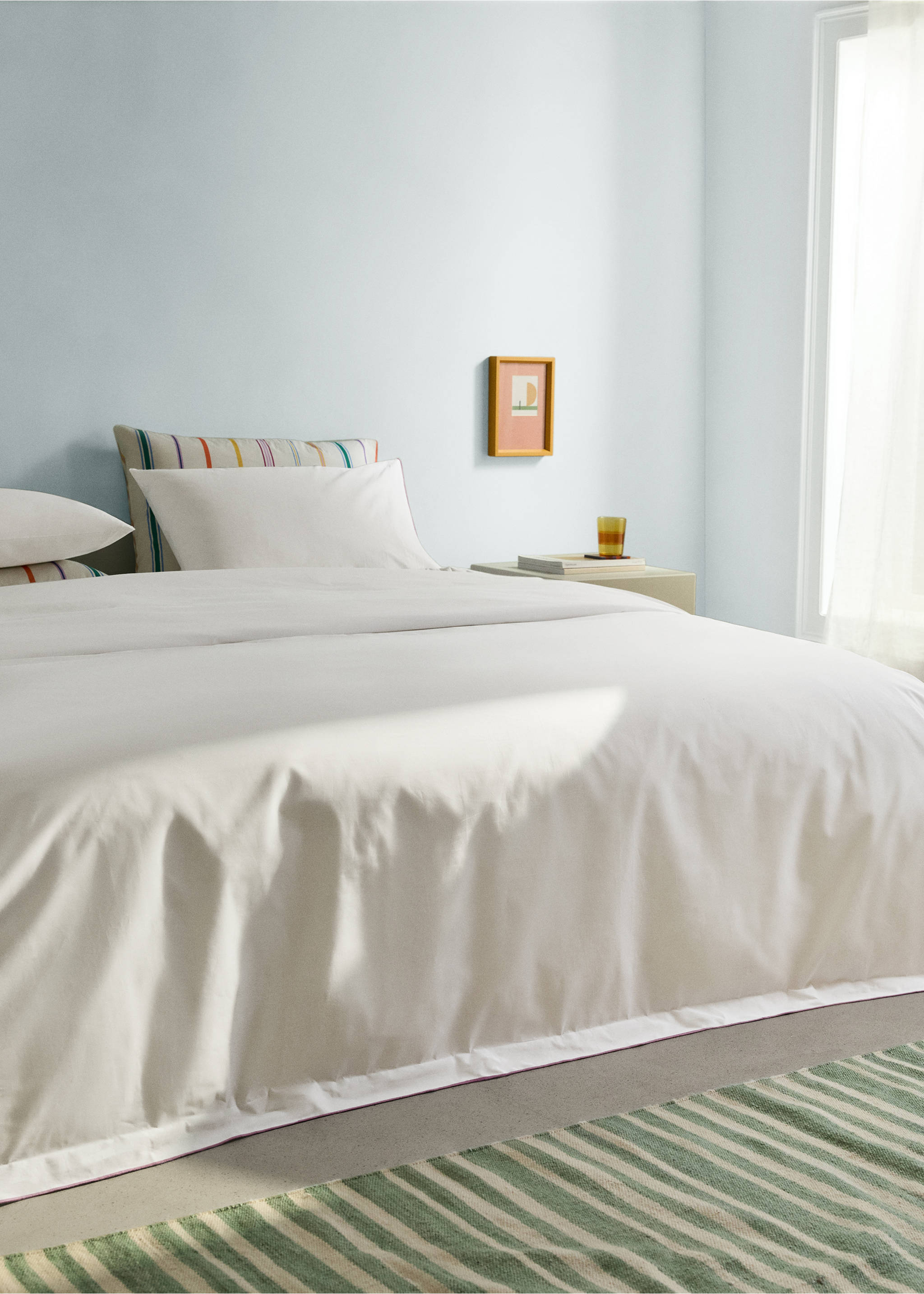 200-thread count percale cotton duvet cover with contrasting overlock for 90 cm bed - General plane, Medium Pink. Ref: 27015982-00.