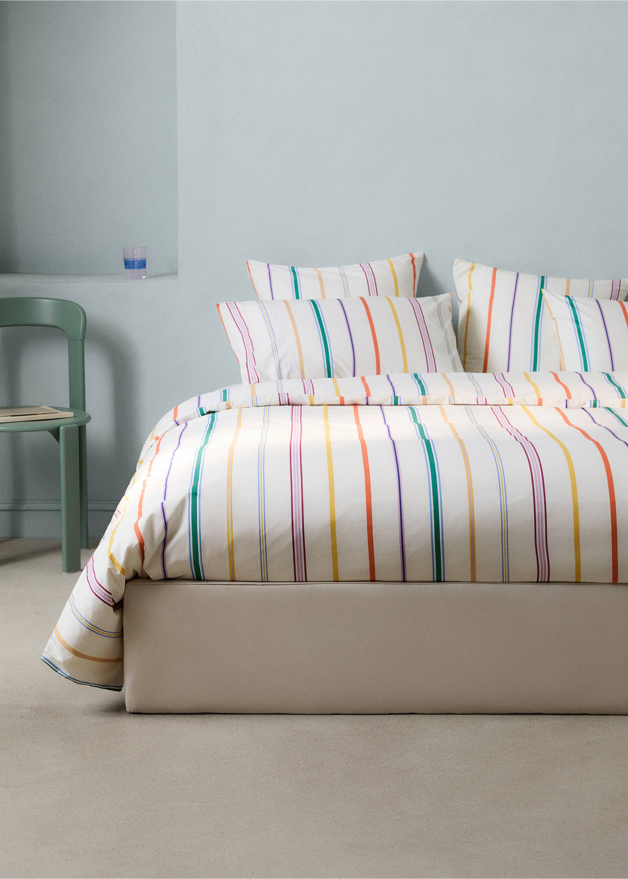 Multicolor striped cotton percale duvet cover for 135/140-cm bed - General plane, Ecru. Ref: 27015987-00.