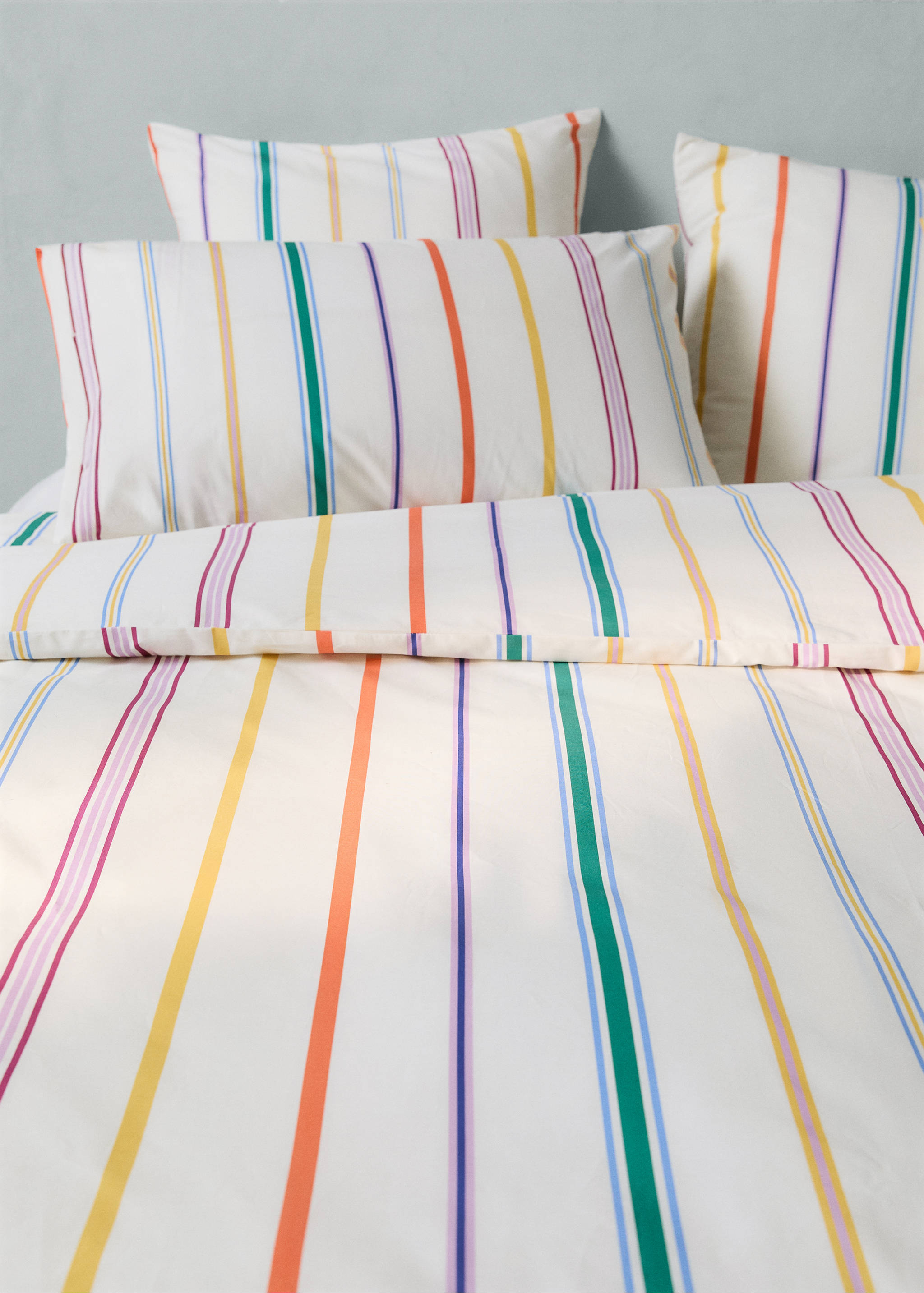 Multicolor striped cotton percale duvet cover for 135/140-cm bed - Details of the article 7, Ecru. Ref: 27015987-00.