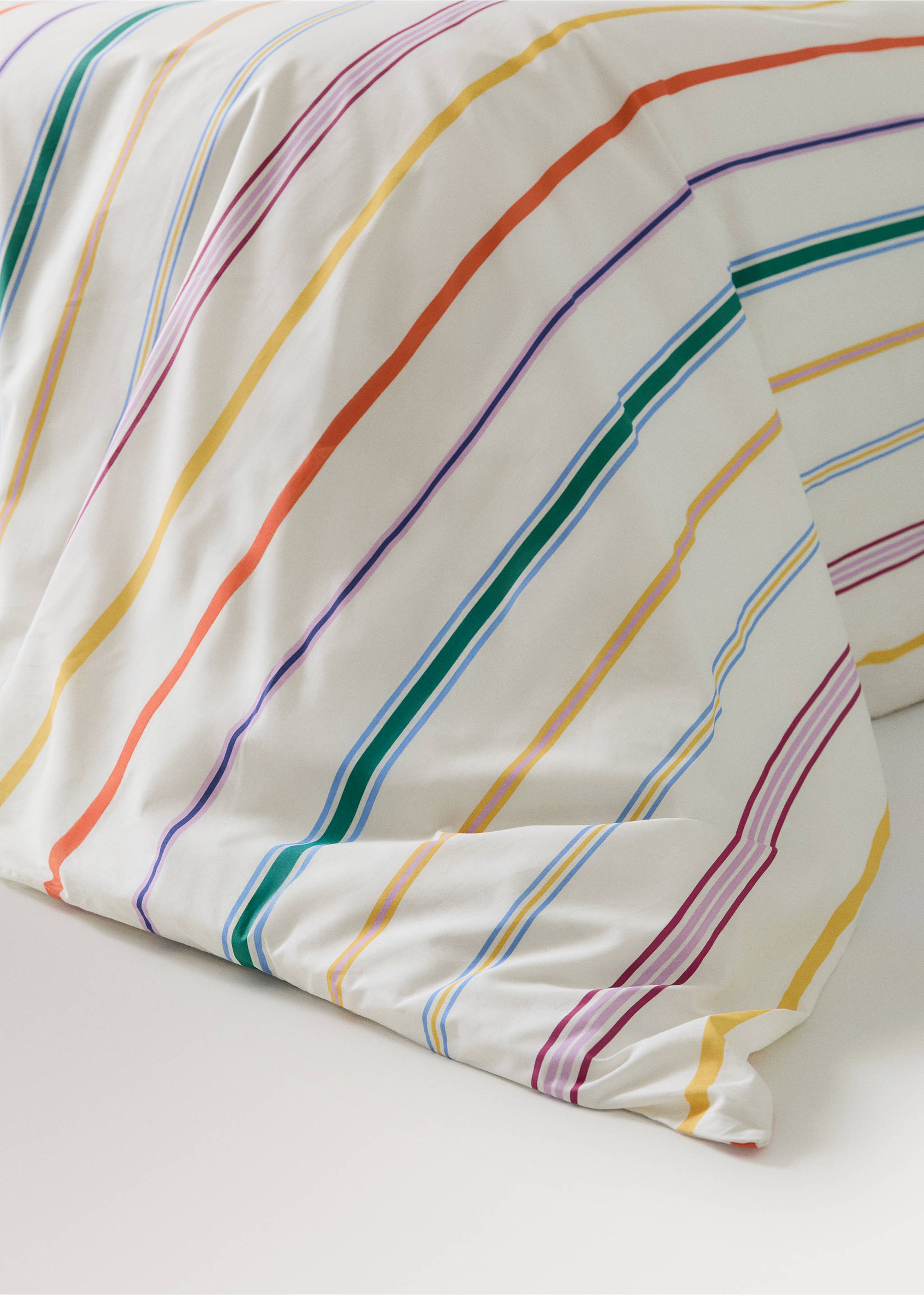 Multicolor striped cotton percale duvet cover for 135/140-cm bed - Details of the article 8, Ecru. Ref: 27015987-00.