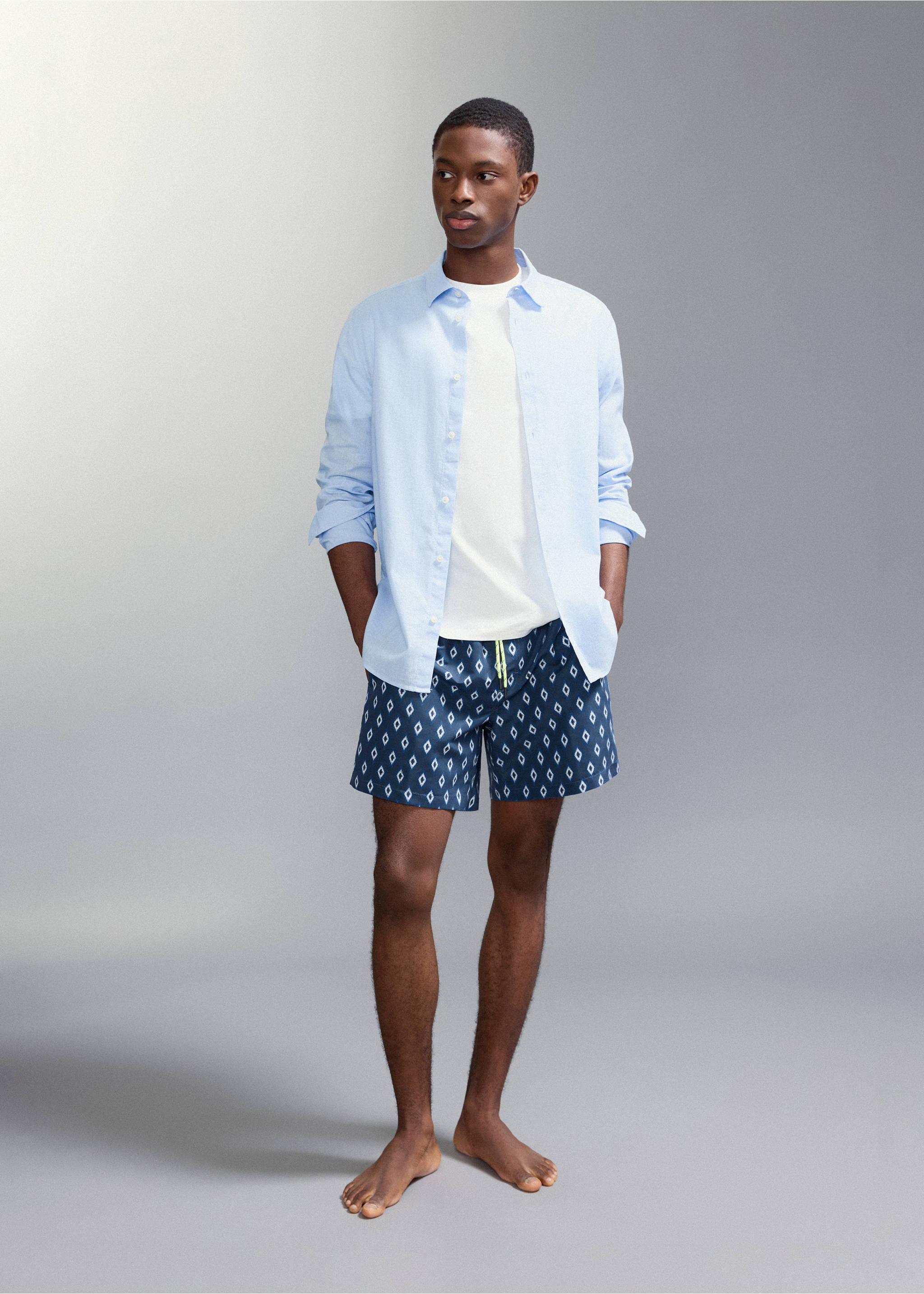 Bañador estampado rombos - Plano general, Azul marino. Ref: 27015992-00.