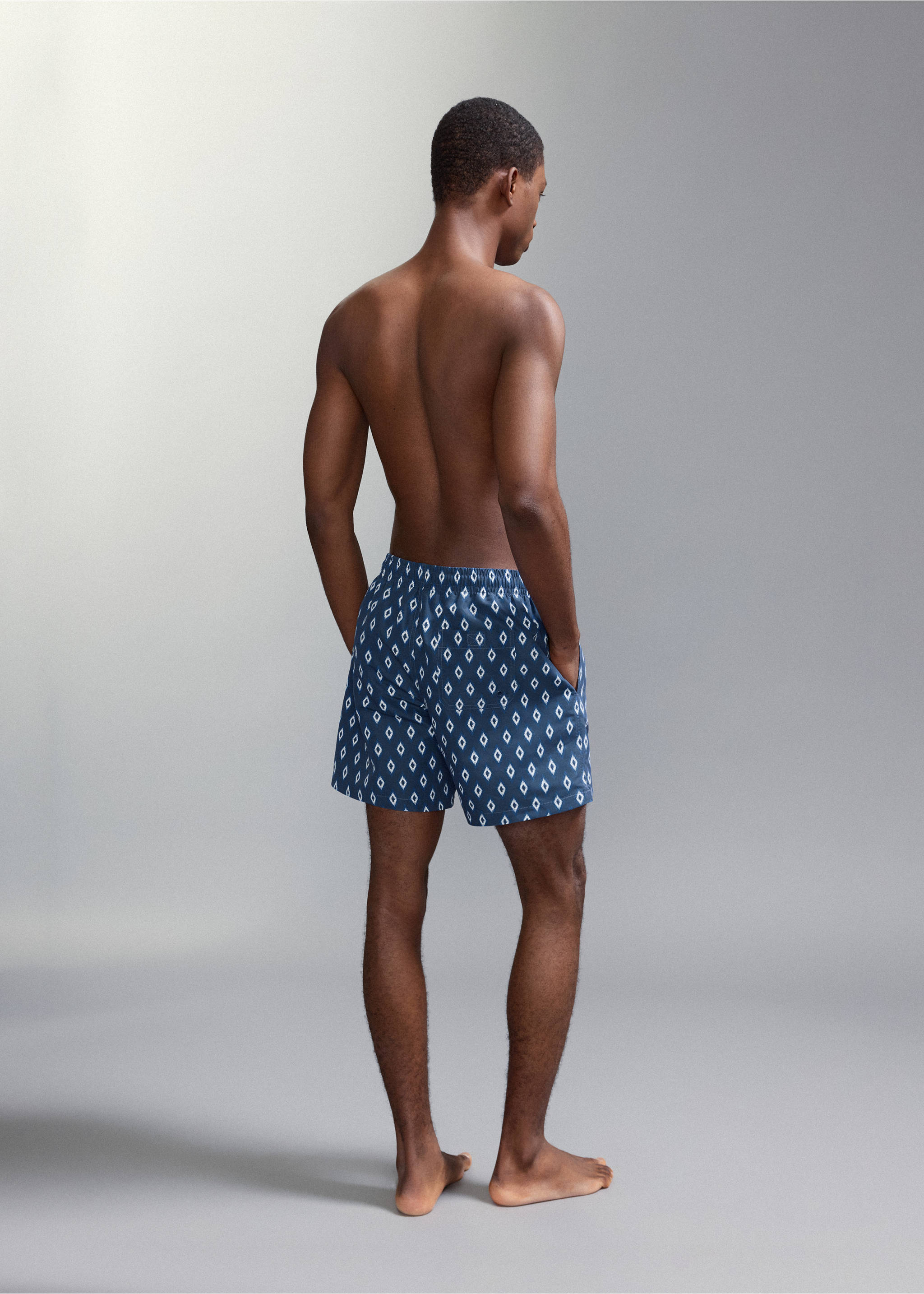 Bañador estampado rombos - Reverso del artículo, Azul marino. Ref: 27015992-00.