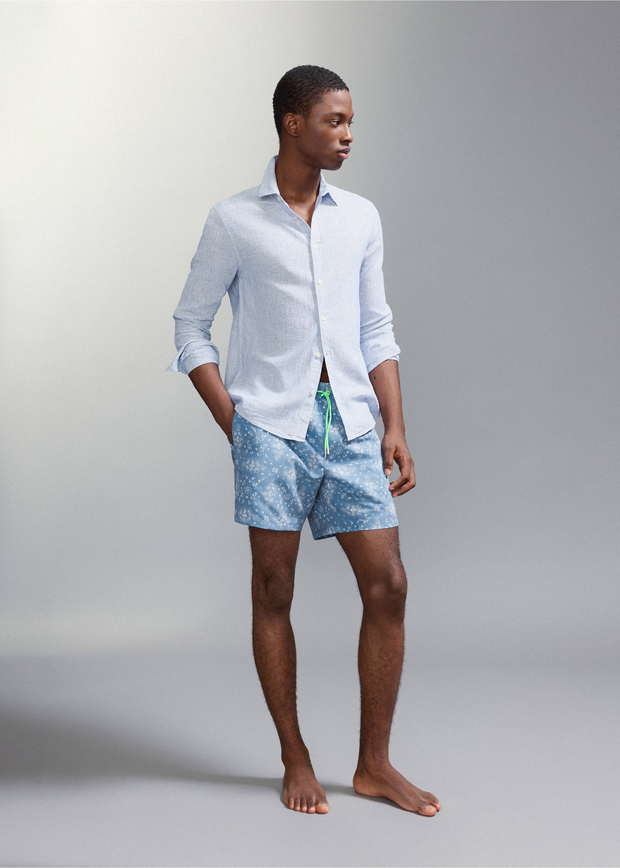 Bañador estampado - Plano general, Azul. Ref: 27015994-00.