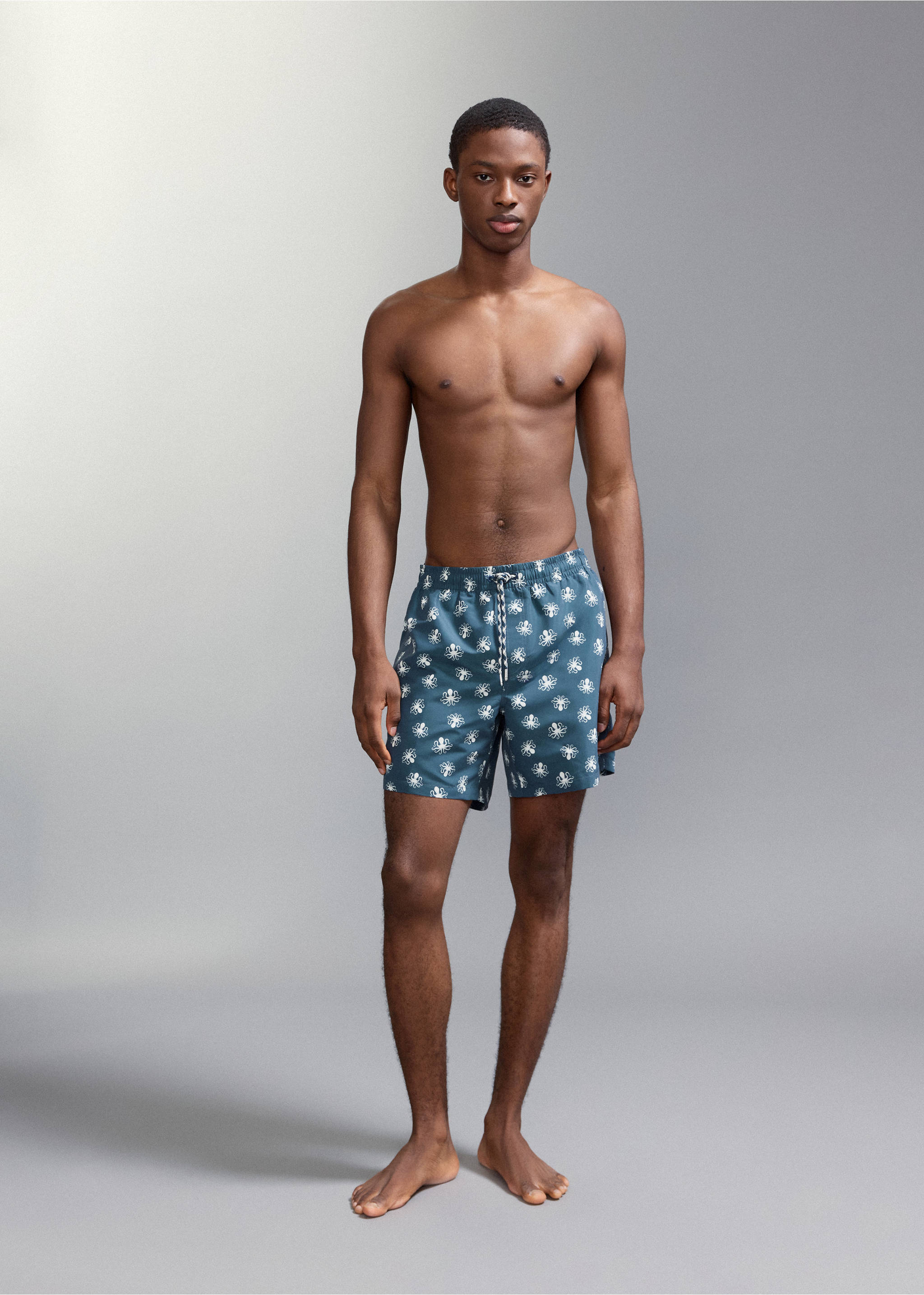 Bañador estampado pulpos - Plano medio, Azul. Ref: 27015995-00.