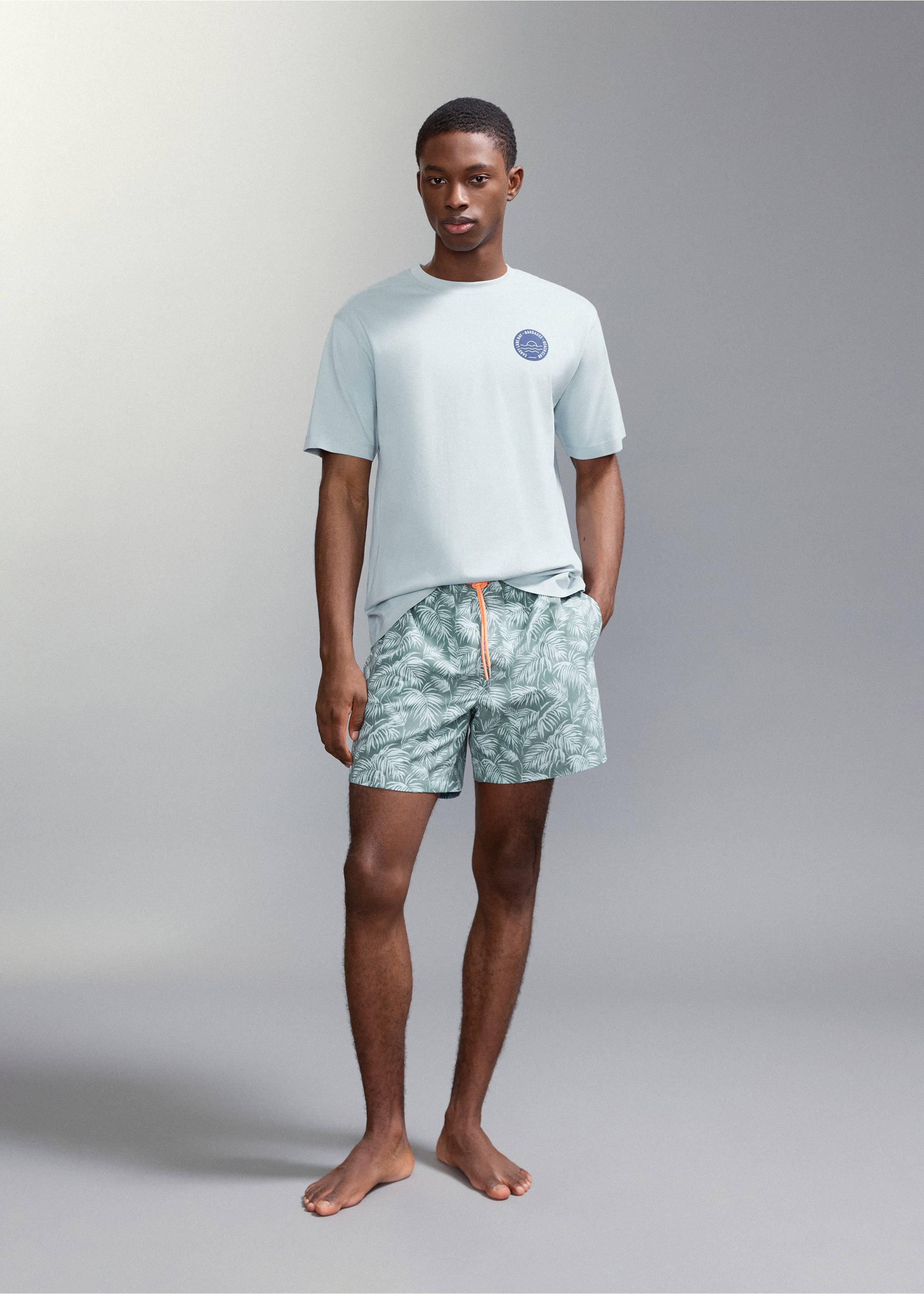 Купальник с принтованными пальмами - Общий план, Хаки. Ref: 27015996-00.