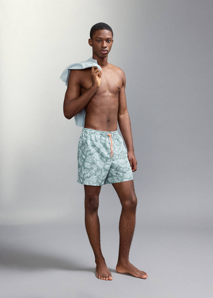 Palm trees print swimsuit trunks — Khaki