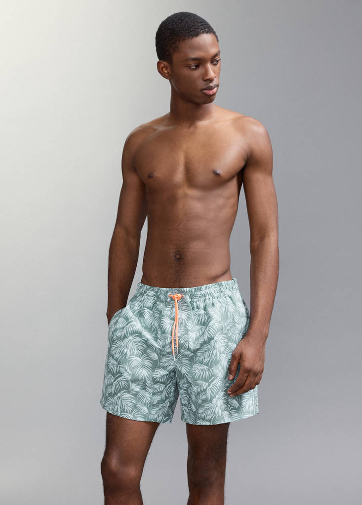 Palm trees print swimsuit trunks — Khaki