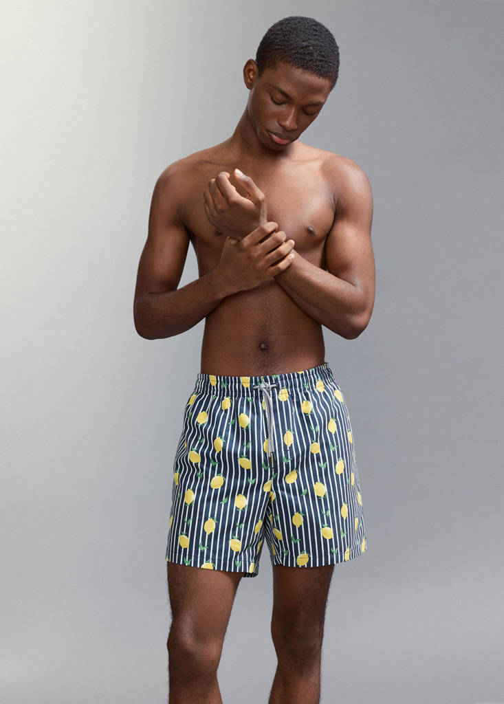 Lemon-print swimming trunks — Navy