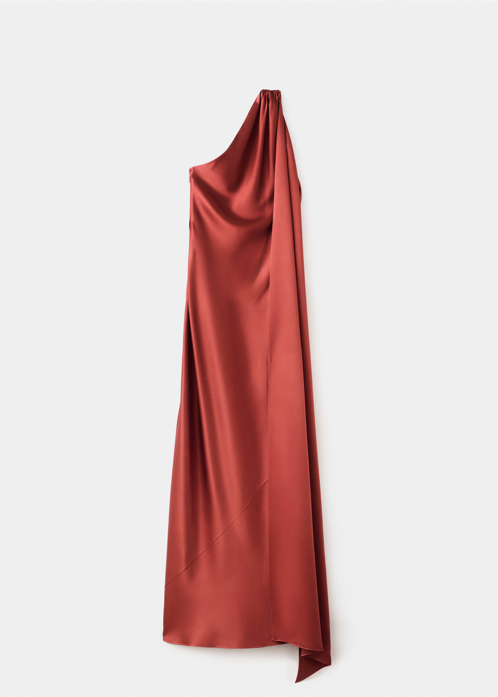 Asymmetrische jurk met gestrikte hals - Artikel zonder model, Oranjebruin. Ref: 27016002-00.