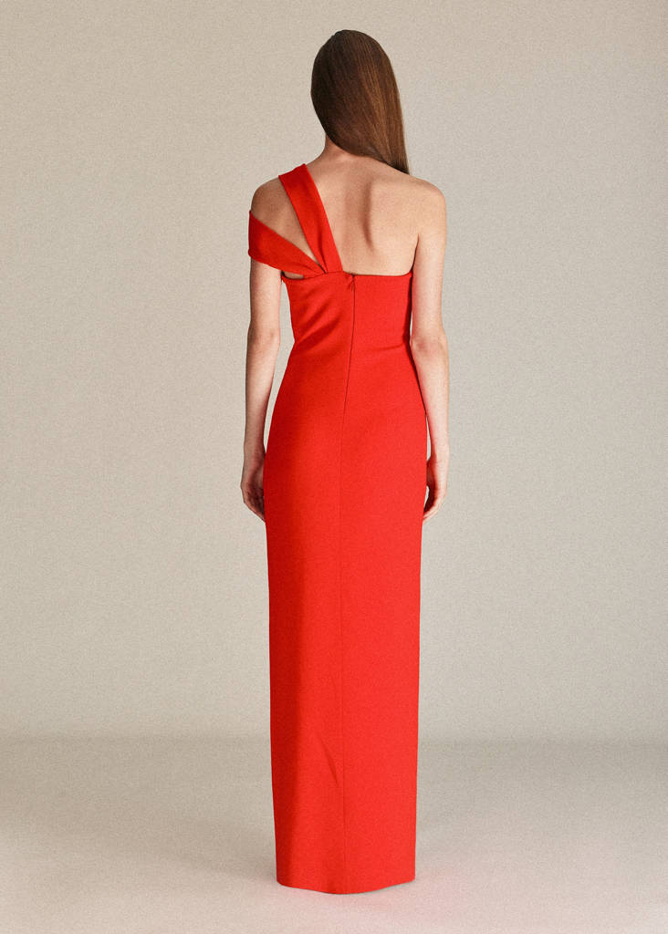 Long dress with an asymmetric neckline — Red