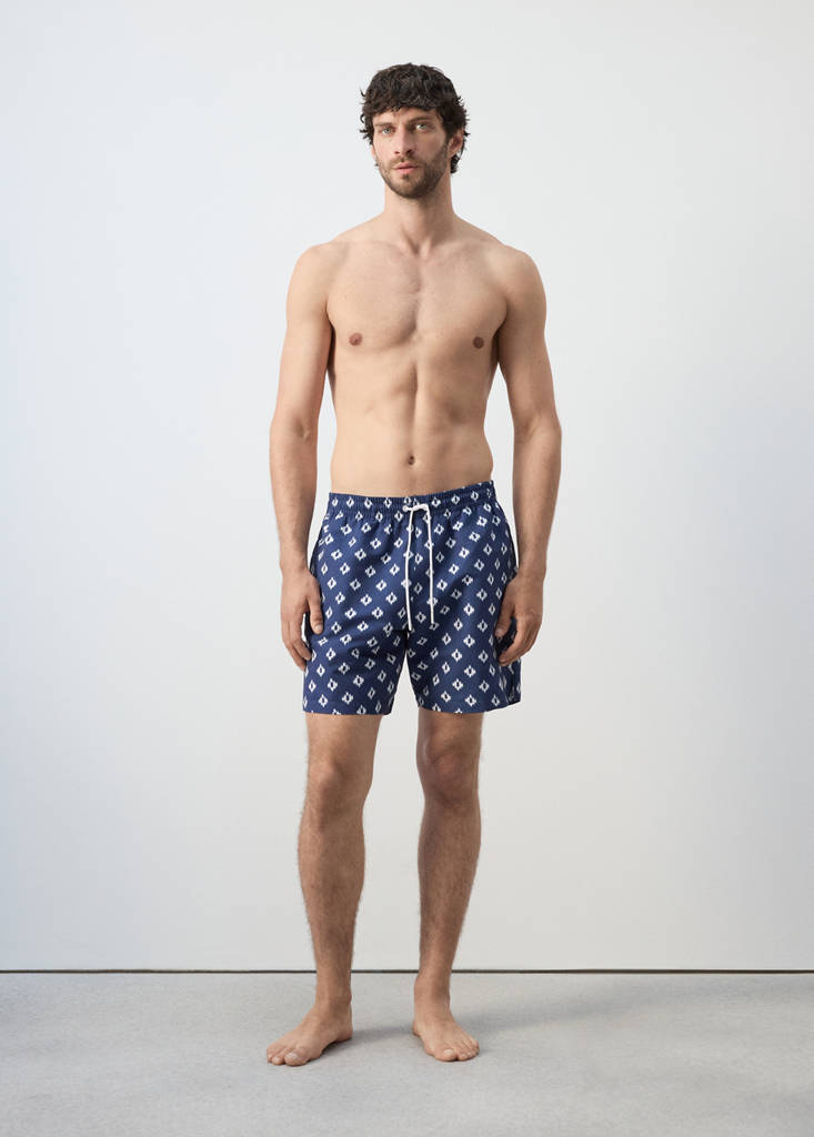 Geometric-print swimsuit — Indigo Blue