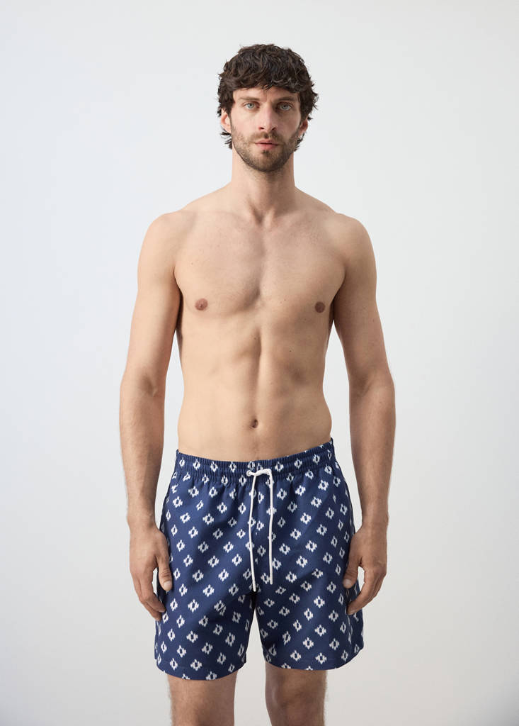 Geometric-print swimsuit — Indigo Blue