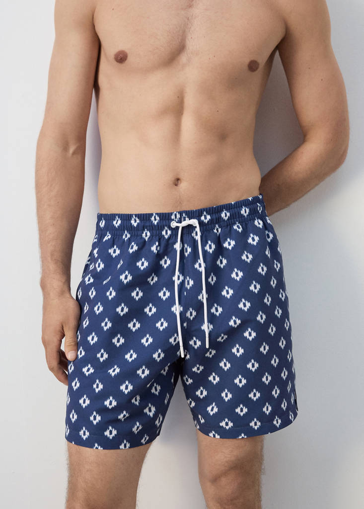 Geometric-print swimsuit — Indigo Blue