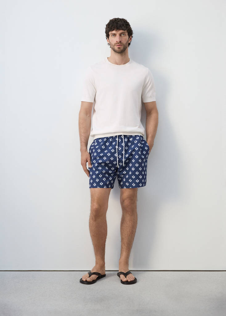 Geometric-print swimsuit — Indigo Blue