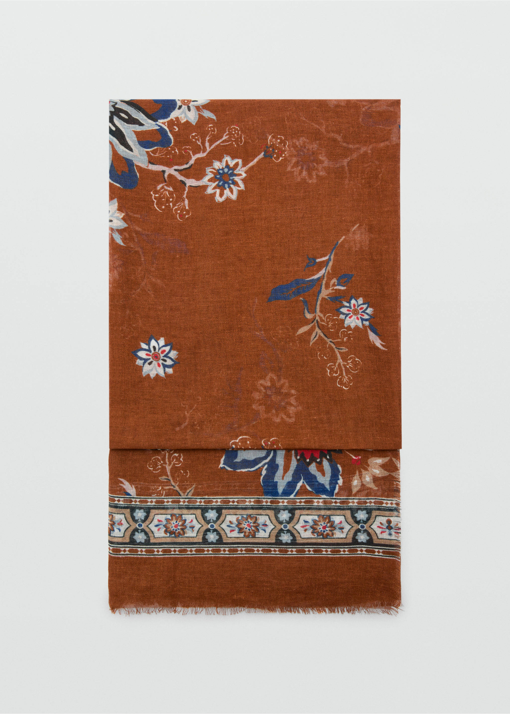 Фуляр с цветочным принтом - Изделие без модели, Золотисто-оранжевый. Ref: 27016340-00.